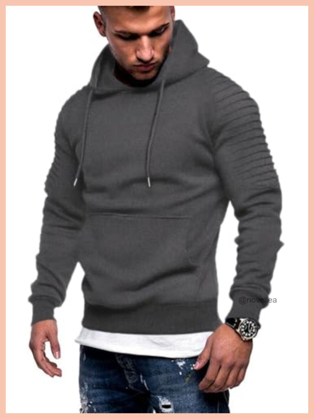 Men's Lightweight Hooded Pullover Sweatshirt Drawstring Athletic Hoodie